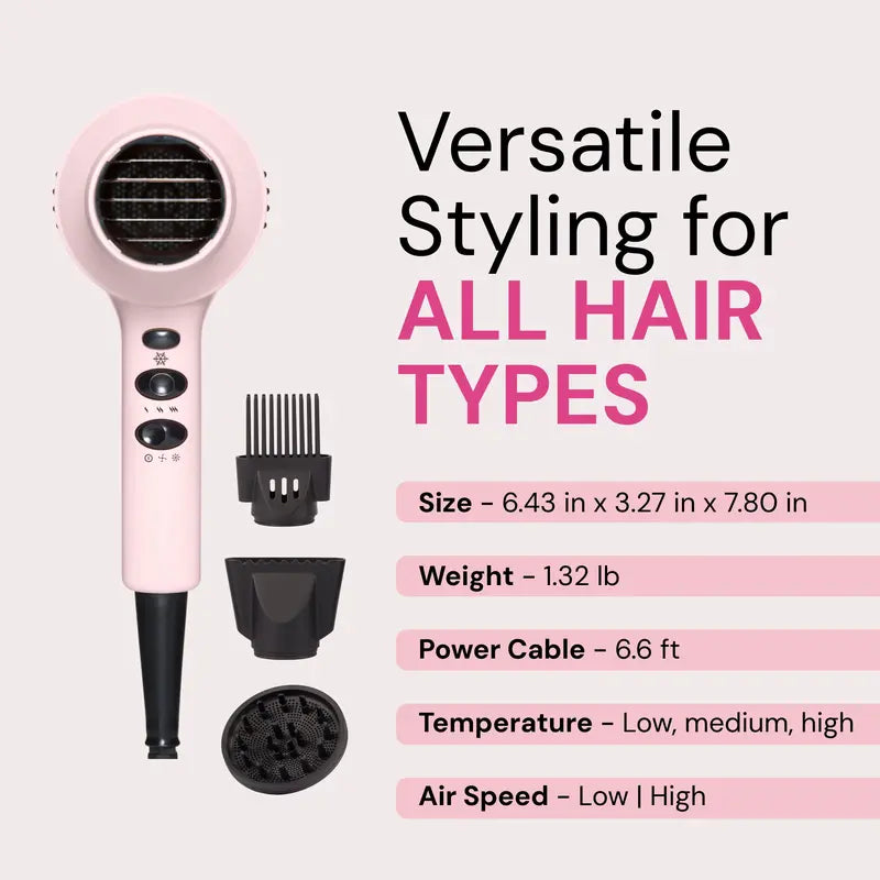 PowerStyle Turbo Ionic Hair Dryer | 1875 Watt Professional Blow Dryer with Diffuser & Concentrator | Multiple Heat & Speed Settings for Fast Drying | Salon-Grade Styling Tools